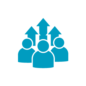 Icon people standing close together with up arrows above them